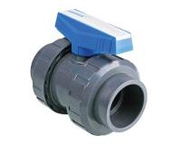 ПВХ (PVC-U) Кран шаровый резьбовой с разборным муфтовым соединением ВР d32 х1 1/2"